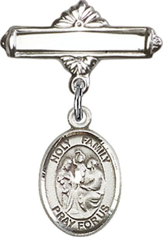 Sterling Silver Polished Badge Pin Holy Family Baby Badge - Engravable