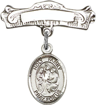 Sterling Silver Badge Pin Holy Family Baby Badge - Engravable