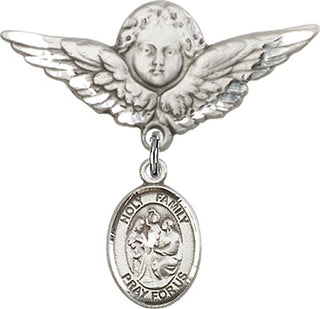 Sterling Silver Large Angel w/Wings Holy Family Baby Badge - Engravable