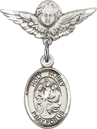 Sterling Silver Small Angel w/Wings Holy Family Baby Badge - Engravable