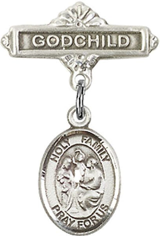 Sterling Silver Godchild Holy Family Baby Badge - Engravable