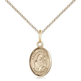 14kt Gold Saint Gertrude of Nivelles Medal Engraved Catholic Saint Jewelry