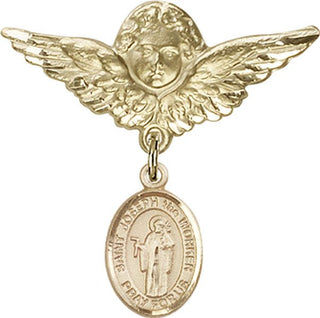 14kt Gold Large Angel w/Wings St. Joseph the Worker Baby Badge - Engravable