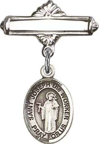 Sterling Silver Polished Badge Pin St. Joseph the Worker Baby Badge - Engravable