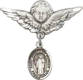 Sterling Silver Large Angel w/Wings St. Joseph the Worker Baby Badge - Engravable