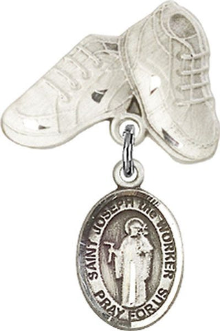 Sterling Silver Baby Boots St. Joseph the Worker Baby Badge - Engravable