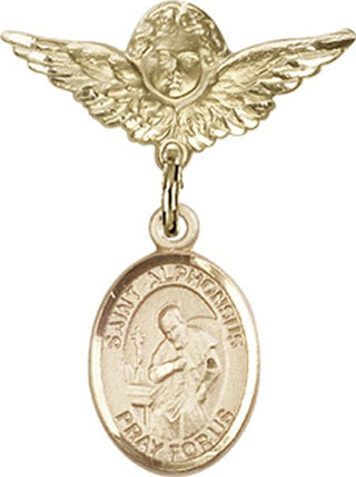 14kt Gold Filled Small Angel w/Wings St. Alphonsus Baby Badge - Engravable