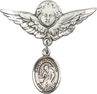 Sterling Silver Large Angel w/Wings St. Alphonsus Baby Badge - Engravable
