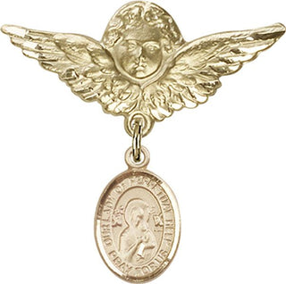 14kt Gold Filled Large Angel w/Wings O/L of Perpetual Help Baby Badge - Engravable