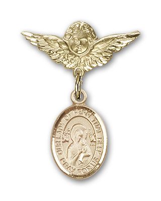 14kt Gold Small Angel w/Wings O/L of Perpetual Help Baby Badge - Engravable