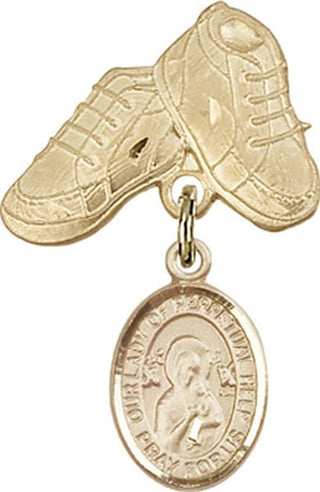 14kt Gold Baby Boots O/L of Perpetual Help Baby Badge - Engravable