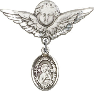 Sterling Silver Large Angel w/Wings O/L of Perpetual Help Baby Badge - Engravable