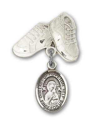 Sterling Silver Baby Boots O/L of Perpetual Help Baby Badge - Engravable