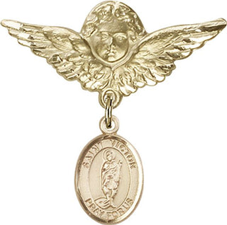 14kt Gold Filled Large Angel w/Wings St. Victor of Marseilles Baby Badge - Engravable