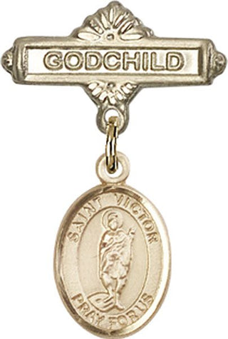 14kt Gold Godchild St. Victor of Marseilles Baby Badge - Engravable