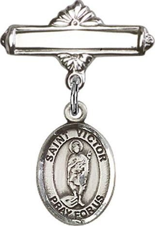Sterling Silver Polished Badge Pin St. Victor of Marseilles Baby Badge - Engravable
