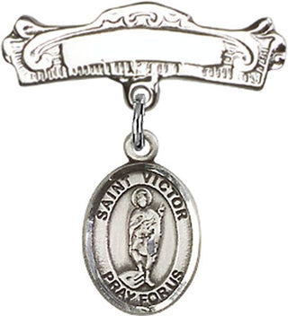 Sterling Silver Badge Pin St. Victor of Marseilles Baby Badge - Engravable