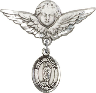 Sterling Silver Large Angel w/Wings St. Victor of Marseilles Baby Badge - Engravable