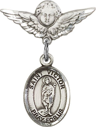 Sterling Silver Small Angel w/Wings St. Victor of Marseilles Baby Badge - Engravable