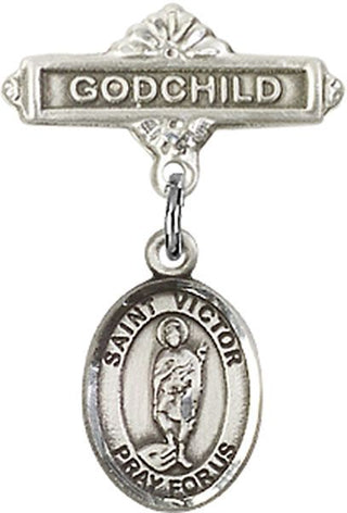 Sterling Silver Godchild St. Victor of Marseilles Baby Badge - Engravable