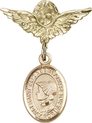 14kt Gold Small Angel w/Wings St. Elizabeth Ann Seton Baby Badge - Engravable