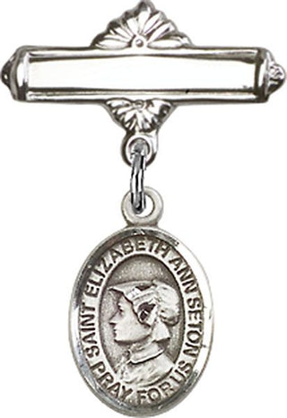 Sterling Silver Polished Badge Pin St. Elizabeth Ann Seton Baby Badge - Engravable