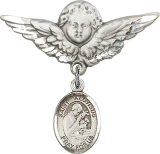 Sterling Silver Large Angel w/Wings St. Aloysius Gonzaga Baby Badge - Engravable