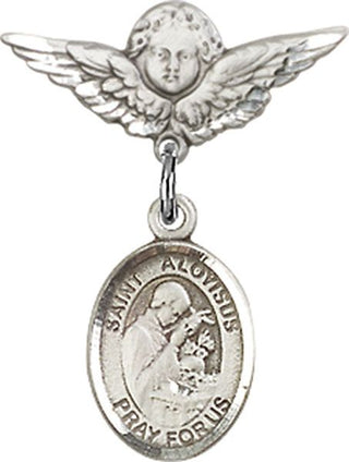 Sterling Silver Small Angel w/Wings St. Aloysius Gonzaga Baby Badge - Engravable
