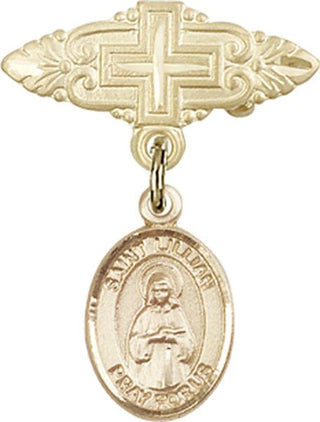14kt Gold Badge Pin With Cross St. Lillian Baby Badge - Engravable