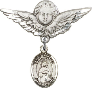 Sterling Silver Large Angel w/Wings St. Lillian Baby Badge - Engravable