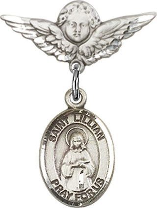 Sterling Silver Small Angel w/Wings St. Lillian Baby Badge - Engravable