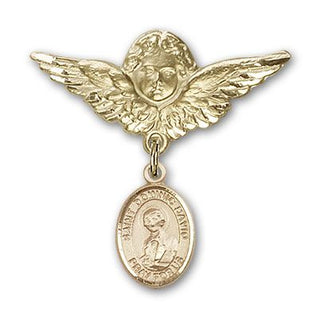 14kt Gold Filled Large Angel w/Wings St. Dominic Savio Baby Badge - Engravable