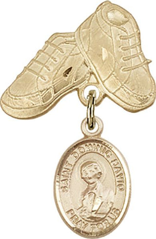 14kt Gold Baby Boots St. Dominic Savio Baby Badge - Engravable