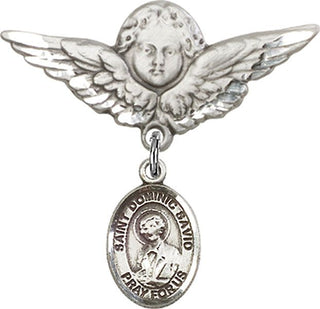 Sterling Silver Large Angel w/Wings St. Dominic Savio Baby Badge - Engravable