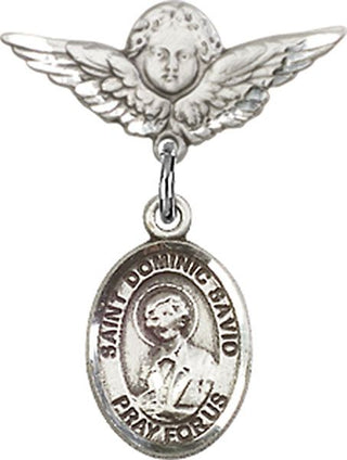 Sterling Silver Small Angel w/Wings St. Dominic Savio Baby Badge - Engravable