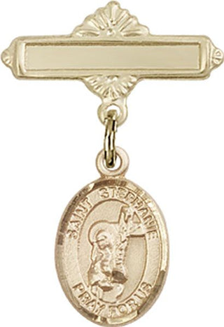 14kt Gold Polished Badge Pin St. Stephanie Baby Badge - Engravable