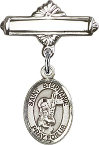 Sterling Silver Polished Badge Pin St. Stephanie Baby Badge - Engravable