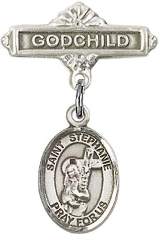Sterling Silver Godchild St. Stephanie Baby Badge - Engravable