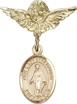 14kt Gold Small Angel w/Wings O/L of Lebanon Baby Badge - Engravable