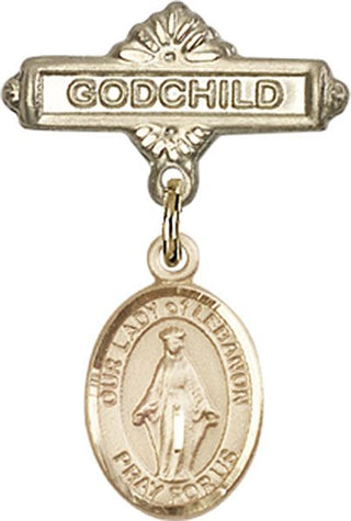 14kt Gold Godchild O/L of Lebanon Baby Badge - Engravable