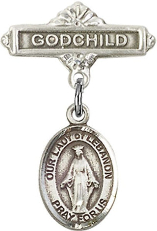 Sterling Silver Godchild O/L of Lebanon Baby Badge - Engravable