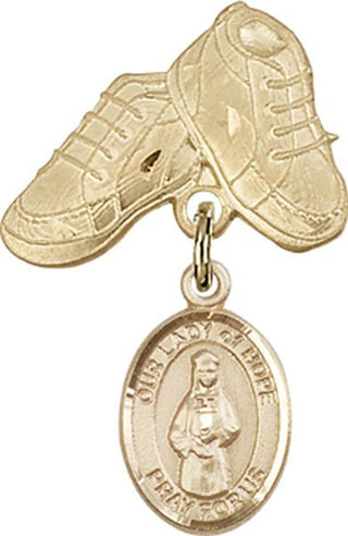 14kt Gold Baby Boots O/L of Hope Baby Badge - Engravable
