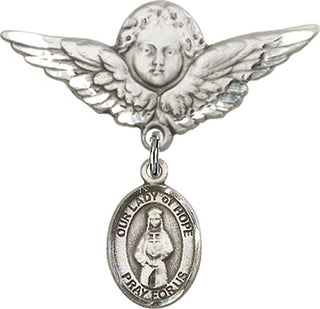 Sterling Silver Large Angel w/Wings O/L of Hope Baby Badge - Engravable