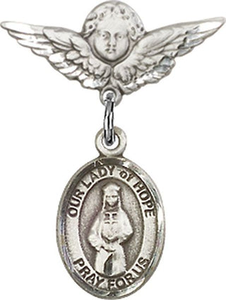 Sterling Silver Small Angel w/Wings O/L of Hope Baby Badge - Engravable