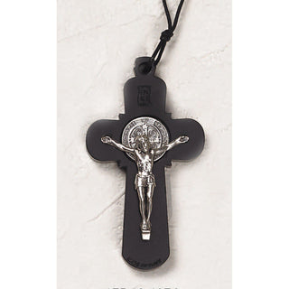 3 inch Black Wood St Benedict Cross with Cord and Leaflet