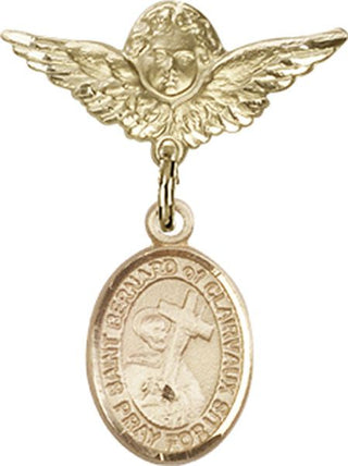 14kt Gold Small Angel w/Wings St. Bernard of Clairvaux Baby Badge - Engravable