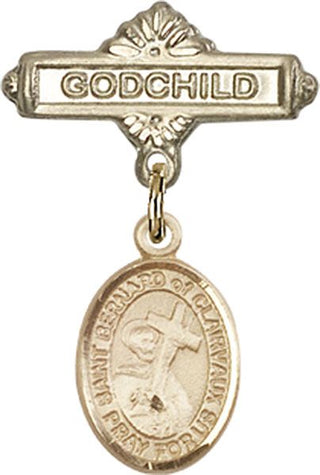 14kt Gold Godchild St. Bernard of Clairvaux Baby Badge - Engravable