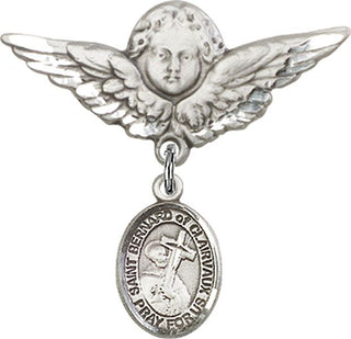 Sterling Silver Large Angel w/Wings St. Bernard of Clairvaux Baby Badge - Engravable