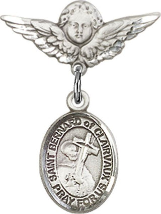 Sterling Silver Small Angel w/Wings St. Bernard of Clairvaux Baby Badge - Engravable