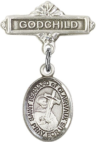 Sterling Silver Godchild St. Bernard of Clairvaux Baby Badge - Engravable